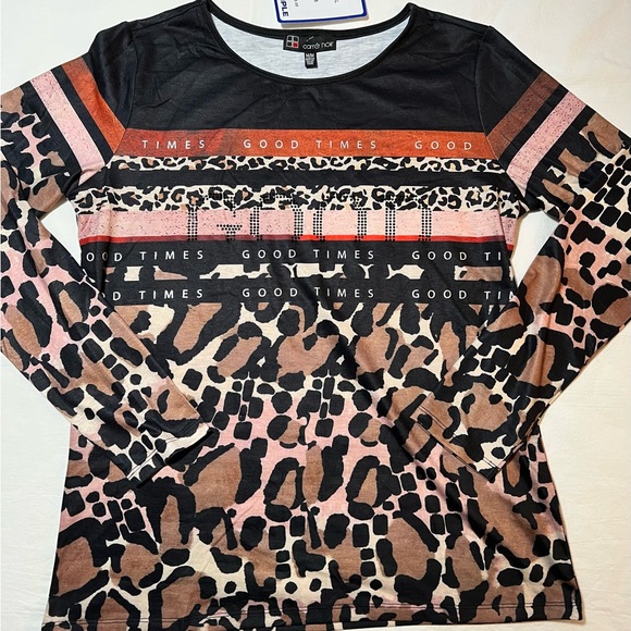 Animal print ladies top long sleeve tee by Carre Noir Size Medium - Picture 1 of 9